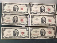 6 Red Seal $2 Notes