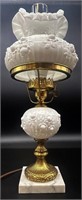 Beautiful Fenton Glossy White Embossed Rose Lamp