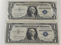 1957 Blue Seal $1 Currency, 2 Silver Certificates