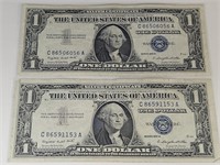 1957A Blue Seal $1 Currency 2 Silver Certificates