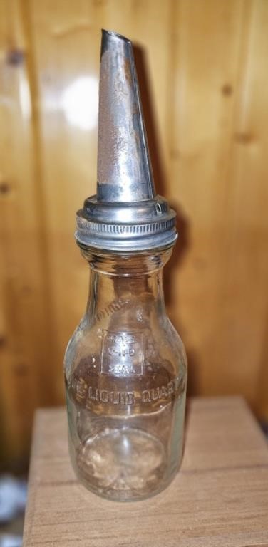 Vintage Quart Oil Bottle with Metal Pour Lid