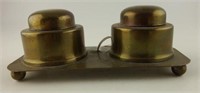 19th Century brass double inkwell