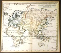 Antique framed 18th century Eastern Hemisphere map