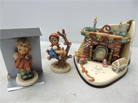 Hummel Figurines and Fireplace Music Box
