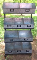 Metal Stand on Wheels with Bins, 52"x11"x26"