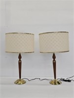 TEAK AND BRASS TABLE LAMPS - WORKING