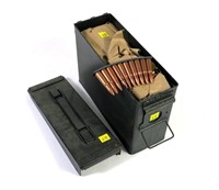 Can of 7.62x39mm cartridges with stripper clips