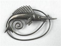 Vintage 1940s 925 Silver Swordfish Brooch Pin