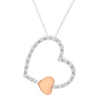 10KT 2-Tone Gold Diamond Heart Pendant Necklace