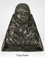 Chinese 19th C Solid Silver Buddha Hat Ornament