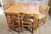 1970's Wood Dinette Kitchen Set w Six Chairs