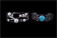 Two Sterling Bracelets w/ Pearls, Turquoise