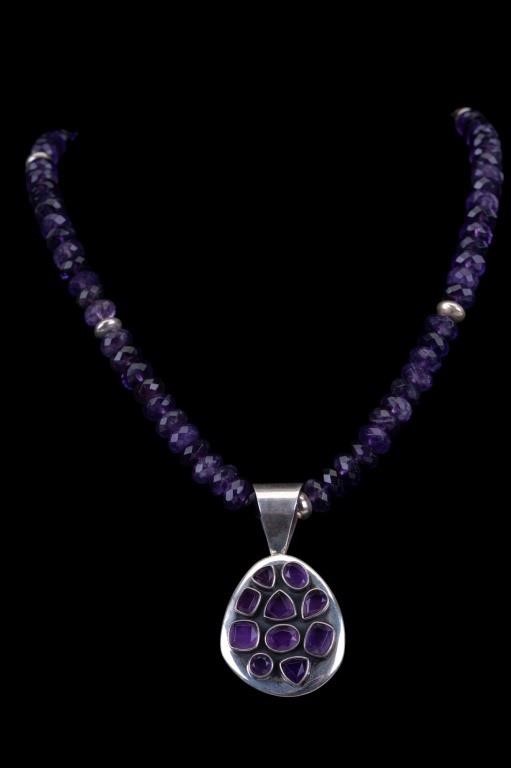Sterling & Chunk Amethyst Bead Necklace + Pendant