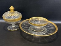 Heisey Glass Serving Pieces w/ Gold Trim, Wear a