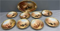Limoges Hand Painted Game Set minor base chip