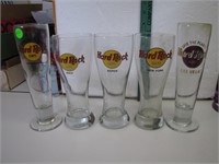 5 Hard Rock Cafe Pilsner Beer Glasses 9&1/4" and