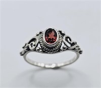 Sterling Silver Openwork Garnet Ring