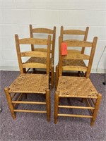 4-Oak ladder back chairs with woven cane bottoms