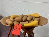 Antique dough bowl with taters & squash