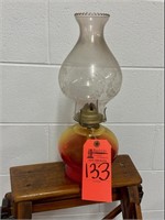 Antique red oil lamp with globe