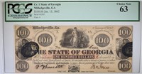 1862 $100 STATE OF GEORGIA PCGS 63