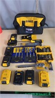 DeWalt bag w/ batteries/ driver bit set/ ratchet/