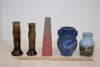 Small Brush Pottery Vase, 2 Other Small Vases