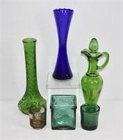 6pc Assorted Colored Glass Tableware 2" - 9"