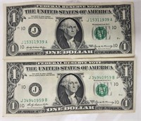 2 1969 J Serial $1 Bills Fancy Serial # All Odds