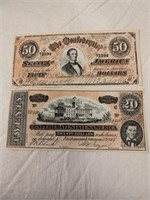 2 Confederate States Notes, as found