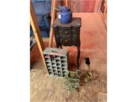 Bottle Crate, Cast Iron Stand, Horn, 2 Drawer