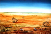 Sue Nagel, two birds in a desert landscape,