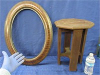 antique oval frame & 17in tall stand