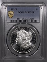 1891-S Morgan Dollar PCGS MS62PL Gold Shield