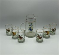 Mid Century Butterfly Pitcher & Tumblers Set