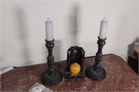 Ornate Carved Wood Candlesticks & Candle Sconce