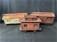 3 Wood Crafted Train Cars