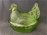 Large Green Glass Hen On Nest