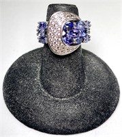 Sterling Signed Tanzanite/CZ Buckle Ring 7 Grams