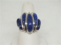 SILVER W BLUE STONE RING