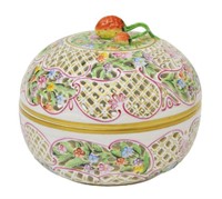 HEREND HAND-PAINTED PORCELAIN RETICULATED BOX