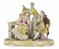 MEISSEN STYLE PORCELAIN DRESDEN LACE FIGURE GROUP