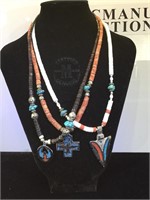 3- Southwest style necklaces, w/ cross, Eagle &
