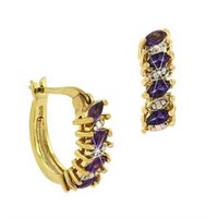 18K Gold Plated Genuine Amethyst Diamond Earrings