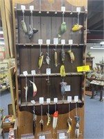 (19) Vintage Fishing Lures & Spoon Display Rack