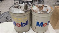2 MOBIL OIL CANS W/ OIL