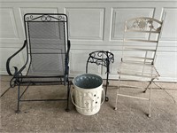 MIXED METAL LOT - CHAIRS, BUCKET, PLANT STAND