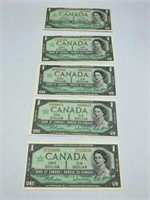 1967 CANADA CENTENNIAL DOLLAR BILLS LOT OF 5