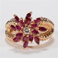 VINTAGE 14K GOLD DIAMOND AND RUBY LADY'S RING,