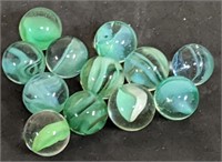 Vintage Group of Green Glass Ribbon Core Marbles